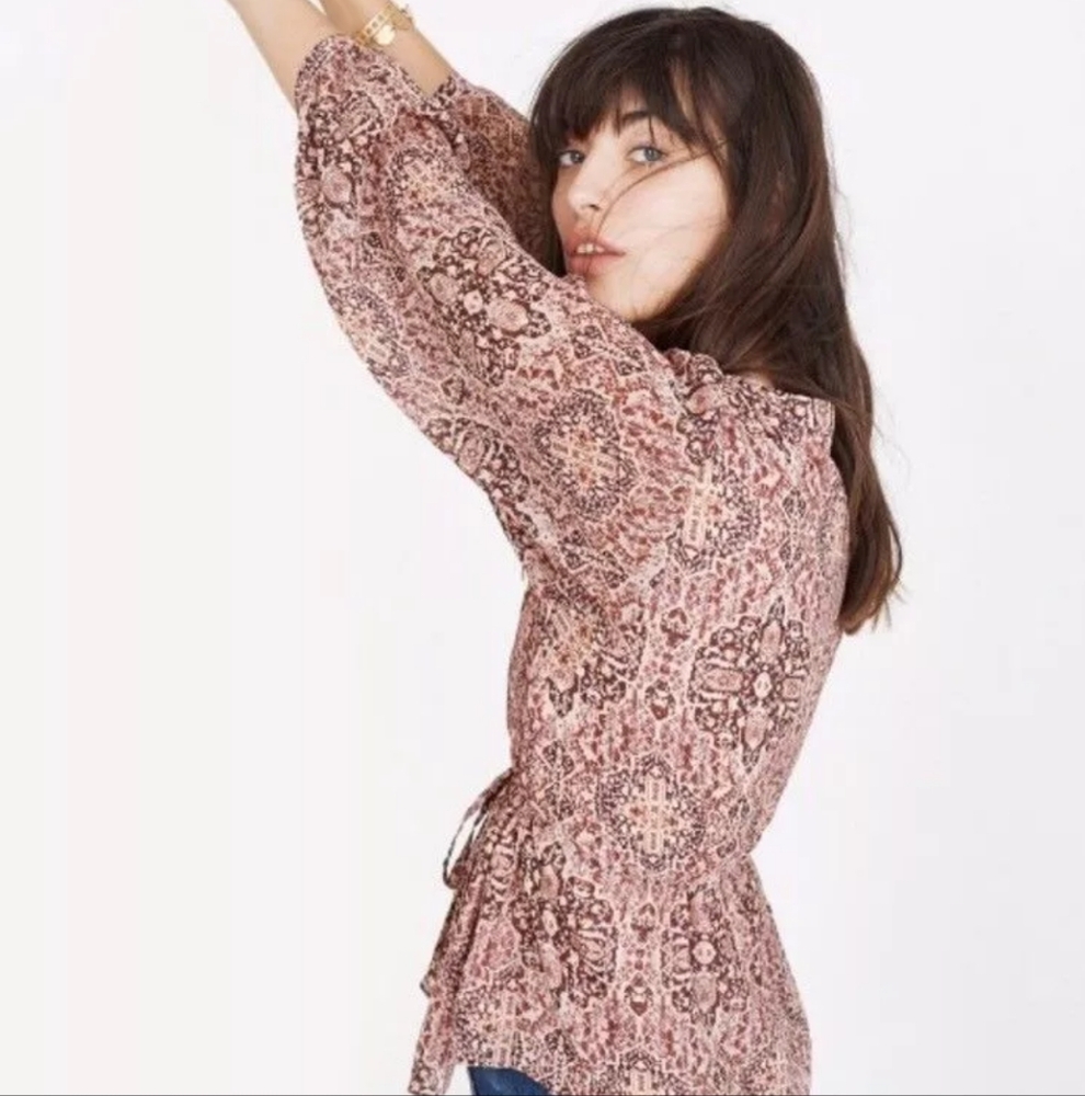 MADEWELL DRAWSTRING TOP IN KALEIDOSCOPE PRINT BLUSH BLOUSE SIZE S - Picture 2 of 14